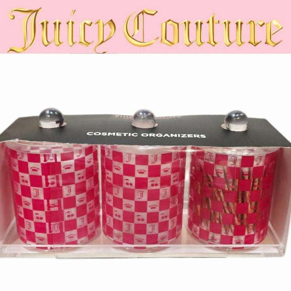 Juicy‎ Couture Home JC Crown Checkered Logo 3-PC Cosmetic Organizer